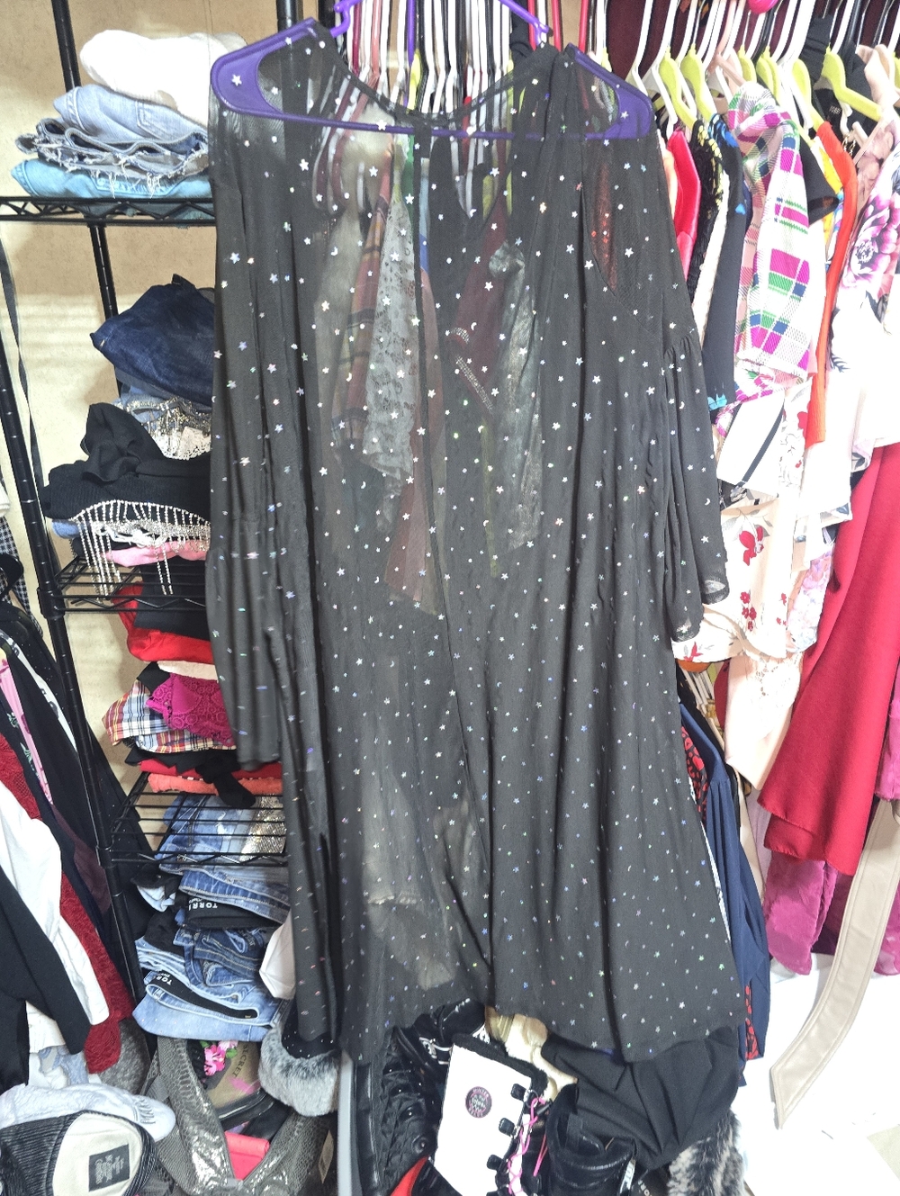 NWOT DEADSTOCK TORRID Black Mesh & Iridescent Star Bell Sleeve Longline Kimono - Picture 9 of 9